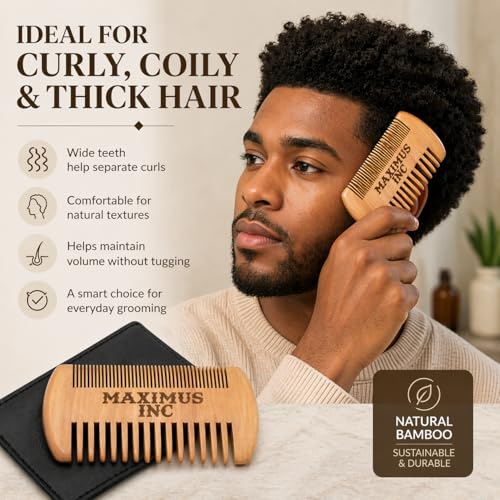 Peine de bambú antiestático para barba y cabello miniatura 2