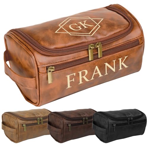 Personalized Toiletry Bag for Men, Engraved Name & Text, Custom Leather Travel Toiletry Kit, Gifts for Dad, Christmas, Birthday, Wedding, Anniversary, Husband, Grandpa, Lover