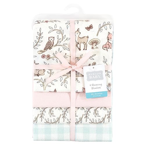Image of Hudson Baby Unisex Baby Cotton Poly Flannel Receiving Blankets, Girl Woodland Pals, One Size