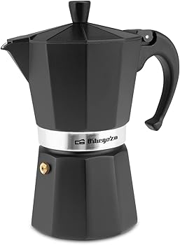 Orbegozo KFN 610 - Cafetera italiana de aluminio, 6 tazas de capacidad, mango ergonómico, válvula de seguridad, filtro desmontable, Color Negro0