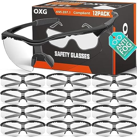 OXG 12 Pack Anti Fog Clear Safety Glasses for Men, ANSI Z87.1 Safety Goggles Impact Scratch Resistant Eye Protection for Shooting, Work, Construction Cover