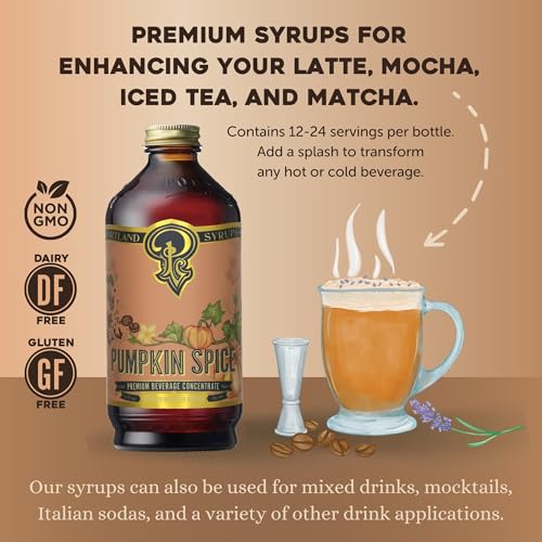 Image of Portland Syrups Pumpkin Spice - Drink Mix for Exceptional Cocktails, Sugar Syrup for Drinks, Simple Syrup for Coffee, Mocktails, Baking, 12 oz, 24 Servings (Pack of 2)