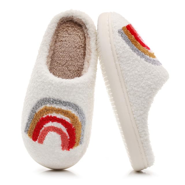 Image of Menore Cute House Slippers for Womens Mens Retro Soft Warm Fuzzy Slippers Memory Foam Cloud Slides Slip-on Cozy Winter Indoor Bedroom Pillows Flat Shoes