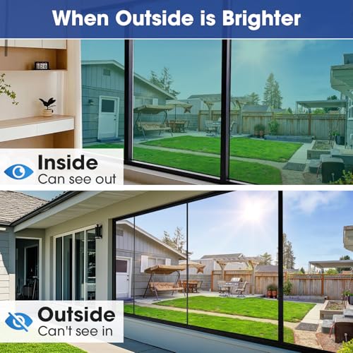 Image of Coavas One Way Privacy Window Film, Sun Blocking Reflective Window Film See Out Not in, Heat Control Window Tint for Home, Anti UV Static Cling for Windows Office Door (Green, 23.6 Inch X 6.5 Feet)