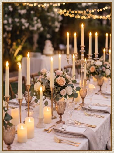 Image of Treela 36 Pieces Flameless Taper Candles Flickering Faux LED Battery Operated Electric Fake Candles for Christmas Halloween Birthday Wedding Party (Ivory White,0.8x6 Inches,Smooth)