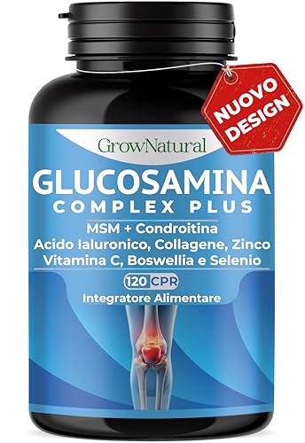 Glucosamina Condroitina MSM alto Dosaggio - Integratore Articolazioni e Cartilagine con Vitamina C, Collagene, Acido Ialuronico, Boswellia, Zinco, Manganese e Selenio - Made in Italy