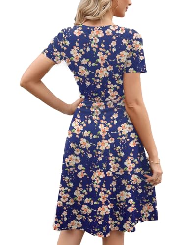 Image of Women's 2026 Fit and Flare Dress Summer Casual Elegant Vintage Floral Printed Work Party A-line Dress with Pockets 162