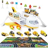 WTOR Transport Cargo Airplane Car Toy Set with Plane Vehicle Truck and Large Play Mat Road Signs...
