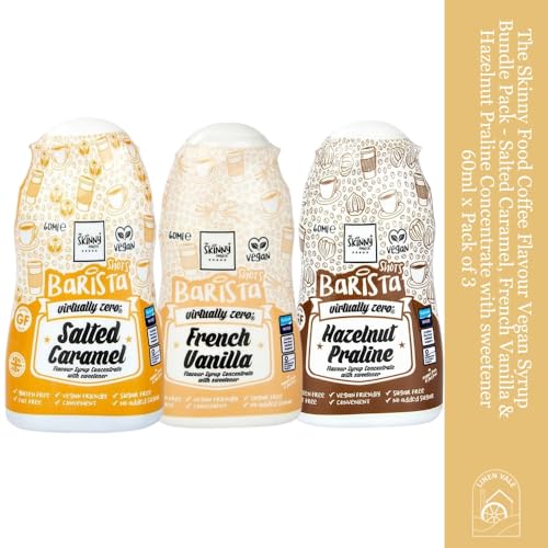 The Skinny Food Coffee Flavour Vegan Syrup Bundle Pack - Salted Caramel, French Vanilla & Hazelnut Praline Concentrate With Sweetener 60Ml X Pack Of 3 - 3