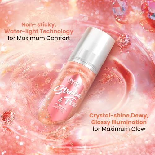 Image of FACES CANADA Ultime Pro Strobe Makeup Fixer Mini - Rose Gold, 50 ml | 12HR Long Lasting Makeup Setting Spray | Dewy Shimmery Glow Finish | Hydrating, Non-Sticky | Waterproof, Transferproof & Alcohol-Free