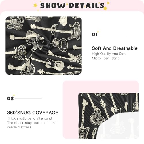 Image of Black Guitar Music Crib Sheets Soft Breathable Fitted Baby Crib Sheets Mattress Cover for Girl Boys, 52 inch x 28 inch x 9 inch