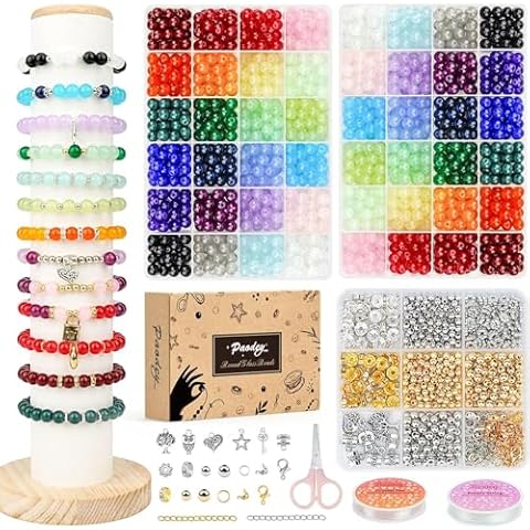 Paodey 8mm Glass Beads Bracelet Making Kit 1600PCS, Crystal Round Beads for Jewelry Making, 24 Colors 3 Box Bracelet Beads DIY Craft for Teen Adults Cover