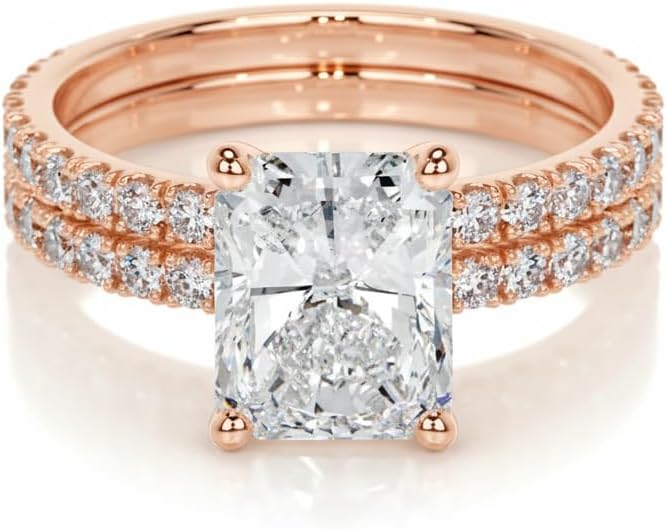 925 Sterling Silver/10K/14K/18K Real Gold 1.51 carat(ctw) Emerald-Cut Lab-Grown Diamond/Moissanite Personalized Wedding Engagement Ring Set Wedding Ring Set Customized for Women