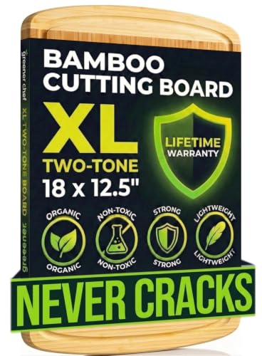 Greener Chef Luxury Bamboo Cutting Board (Extra Large) with Vertical Grain Strength Technology - Non...