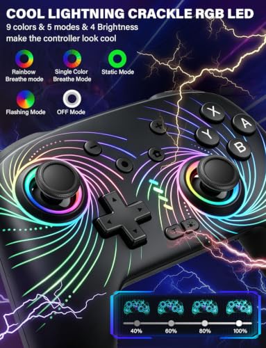 Image of ZRZLMVP Switch Controllers Wireless for Nintendo Switch /OLED /Lite /Switch 2, 1000mAh Rechargeable Pro Controller with 9 Colors LED Light, Switch Remote Control Gamepad with Turbo, Vibration,6 Axis Gyro