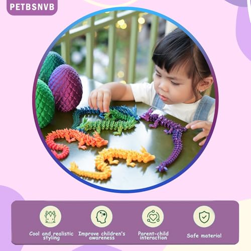 PETBSNVB 12" 3D Printed Dragon in Easter Eggs, Basket Stuffers, Crystal Surprise, Articulated Fidget Toy, Home Office Decor Executive Desk Toy (Laser Blue) - Thumbnail 4