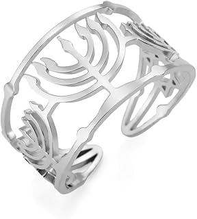 Adjustable Menorah Ring for Women Star of David Religious Symbol Stainless Steel Jewish Tradition Hanukah Jewelry
