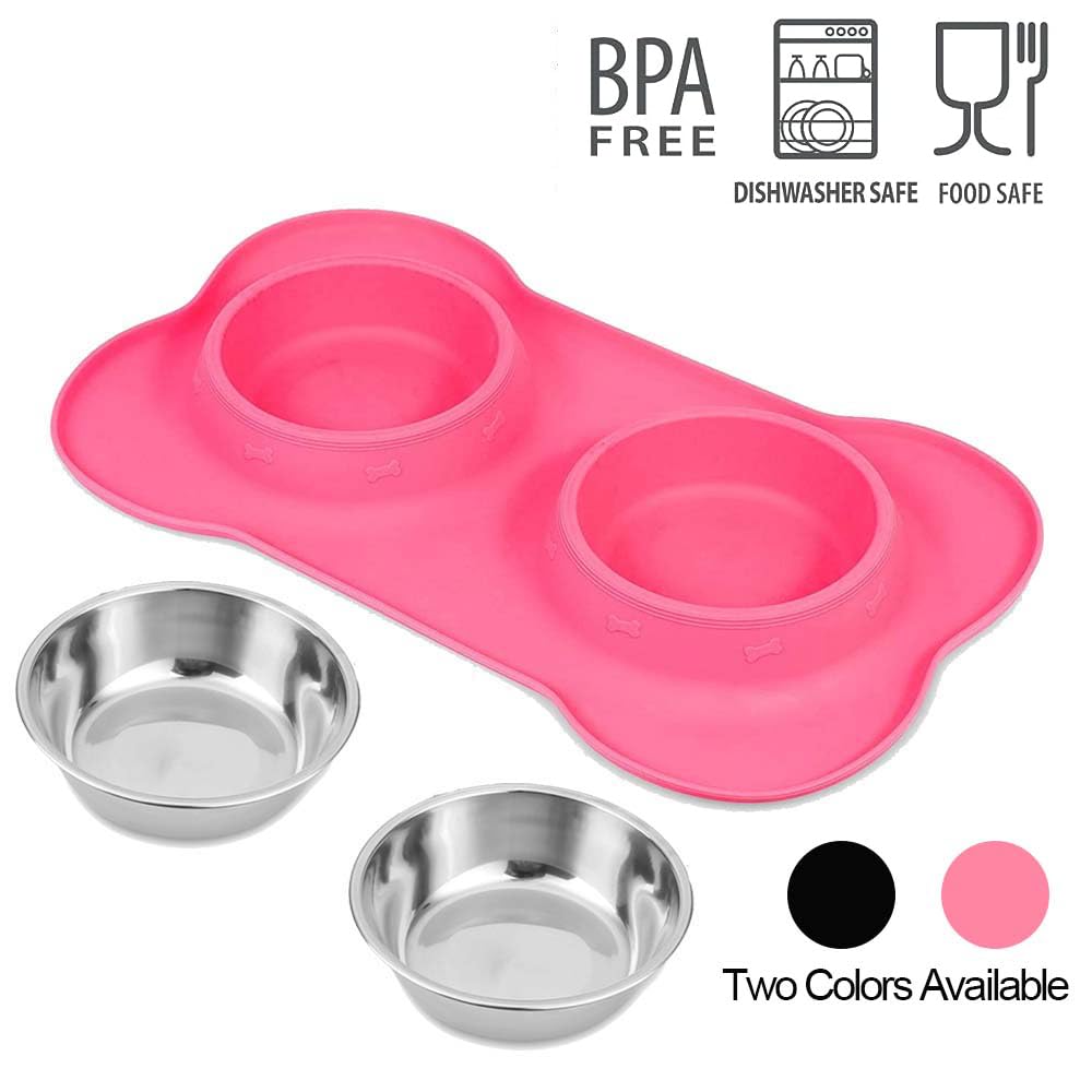 AsFrost Cuencos de Comida para Perros de Acero Inoxidable y Cuencos de Agua para Perros con antiderrames y Antideslizante, comedero con Alfombrilla para Perros y Gatos