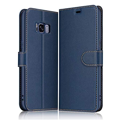 ELESNOW Coque pour Samsung Galaxy S8, Premium Portefeuille Étui Housse en Cuir Compatible avec Samsung Galaxy S8 (Bleu Profond)