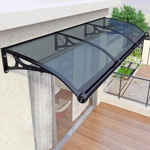Transparente Polycarbonat-Markise für Türen & Outdoor-Terrassenüberdachung mit schwarzer Halterung, perfekter Sonnenschutz für Balkon, Terrasse & Schlafzimmer