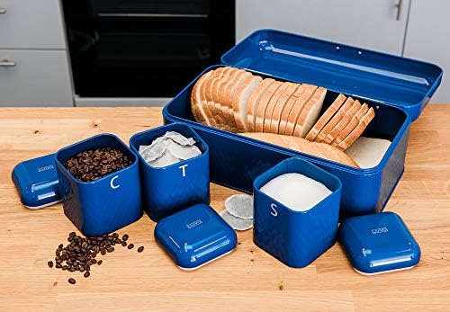 LIVIVO Taurus 4pc Kitchen Storage Set with Airtight Lids Includes Tea Coffee Sugar Canister Jar with Matching Stylish Bread Bin (Navy Blue)