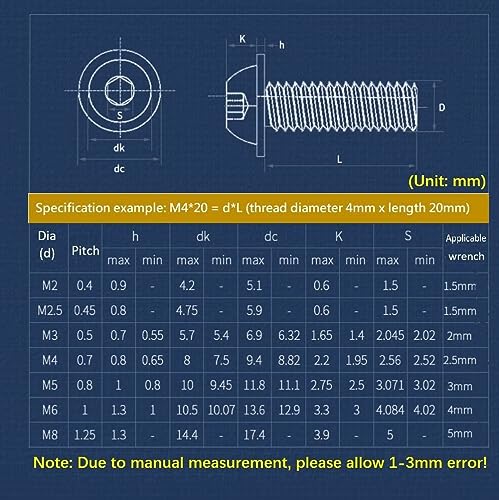SYDARSYN Flanged Button Head Allen Bolt Stainless Steel (A2) Hex Socket Machine Screws M2x4mm (100 pcs), Silver - Image 4