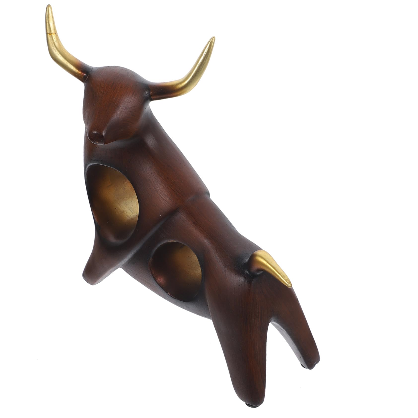 Statuetta Toro in Resina Marrone Effetto Legno da Tavolo | Adorno Scenografico per Casa e Ufficio, Forma Bovina, Stile Delicato e Vivido Colore Casuale