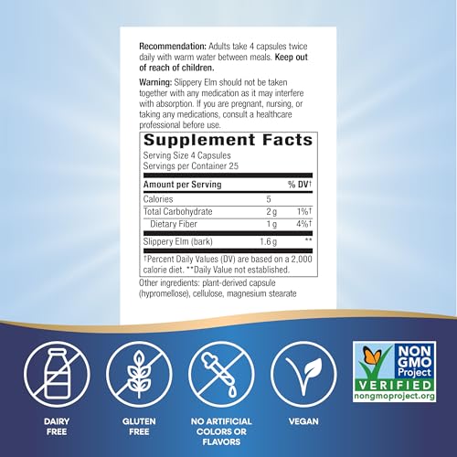 Nature's Way Slippery Elm Bark, Traditional Support to Soothe the GI Tract*, Vegan, Slippery Elm Capsules, 100 Capsules - Image 7