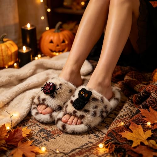 Spooky Halloween Slippers Soft Plush Cozy Open Toe Indoor Outdoor Shoes - image 3