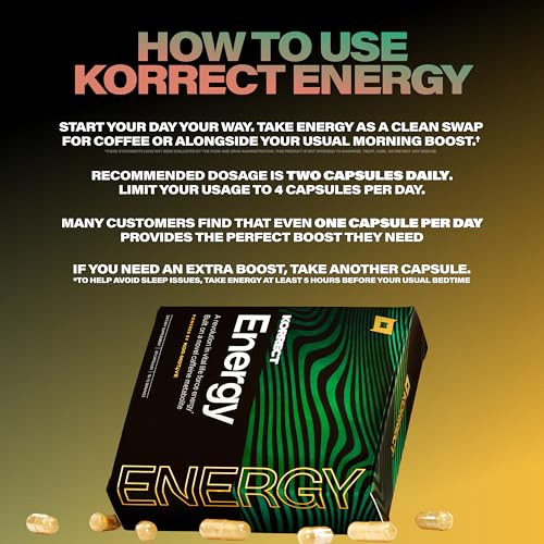 Image of Korrect Energy Paraxanthine Capsules, Caffeine Alternative, 30 Ct | Energy Supplement Supporting Focus, Mental Clarity, Sustained Energy, Caffeine Alternative, Vegan, Gluten Free, Non-GMO