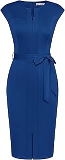 Vestido Ajustado con Mangas Cortas y cinturón, Dobladillo Dividido, Vestido de Negocios para cóctel