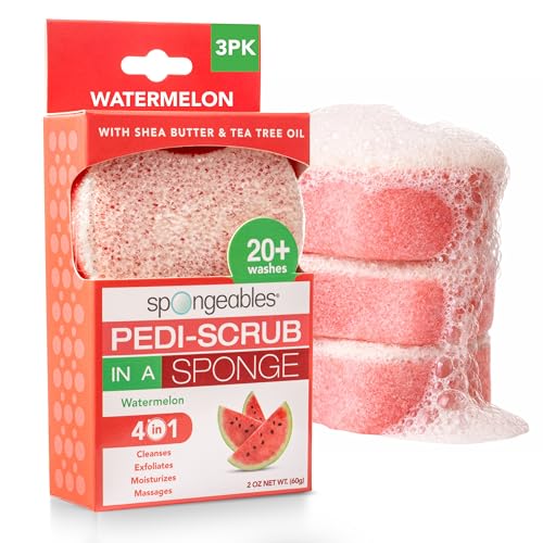 Spongeables Pedi Scrub Foot Exfoliating 20+ Wash Sponge Watermelon 3 Count