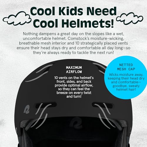 Image of Comstock Kids Ski & Snowboard Helmet with ABS Shell, EPS Impact Protection & 10 Cooling Vents - Adjustable Winter Sports Gear, Goggle Clip