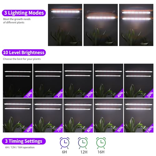Image of LED Grow Light Strips for Indoor Plants, 16'' Full Spectrum 240 LEDs with 4 Install Methods, 6 /12 /16H Timer, 10 Dimmable Levels, 3 Switch Modes for Seedling Succulent Sunlike Strip (2 Head 2 Pack)