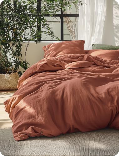 Bedsure PureWoven Linen Duvet Cover King Linen Cotton Blend Burnt Orange