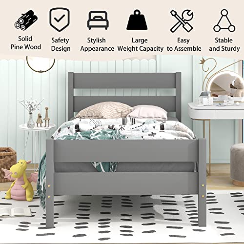 Olela Twin Bed Frame,Wood Twin Size Platform Bed Frames With Headboard For Boy Girl Kids,No Box Spring Needed (Grey) #TOP1