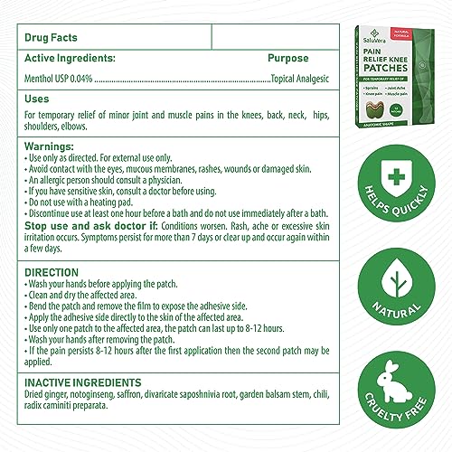 SaluVera Knee Pain Relief Patch, Warming Herbal Plaster Pain Patches, Knee Patches for Pain Relief Bone on Bone Extra Strength,12 Hour Long Lasting Relief of Joint Pains, 12 Count