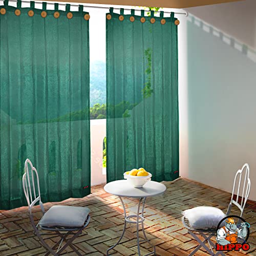 Image of HIPPO Outdoor Balcony Sun, UV & Dust Protection Curtain HDPE Light Filtering 180 GSM Tab-Top Loop with Decorative Button Curtains for Home, Garden, Varanda, Hotel (Midnight-Green, 3FTX8FT, 2 PC)