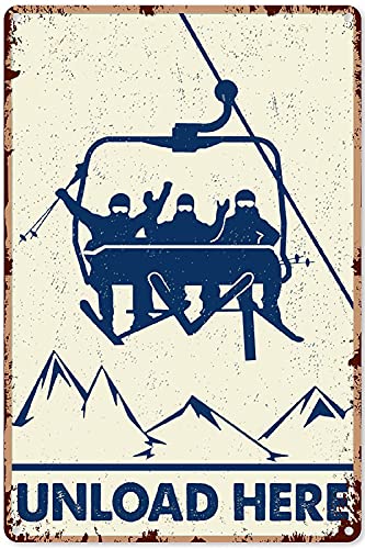Eeypy Ski Art Wall Decor Retro Skiing Funny Unload Here Vertical Poster Ski Decorations For Party Metal Sign 12x8 inch 12 x 8 in