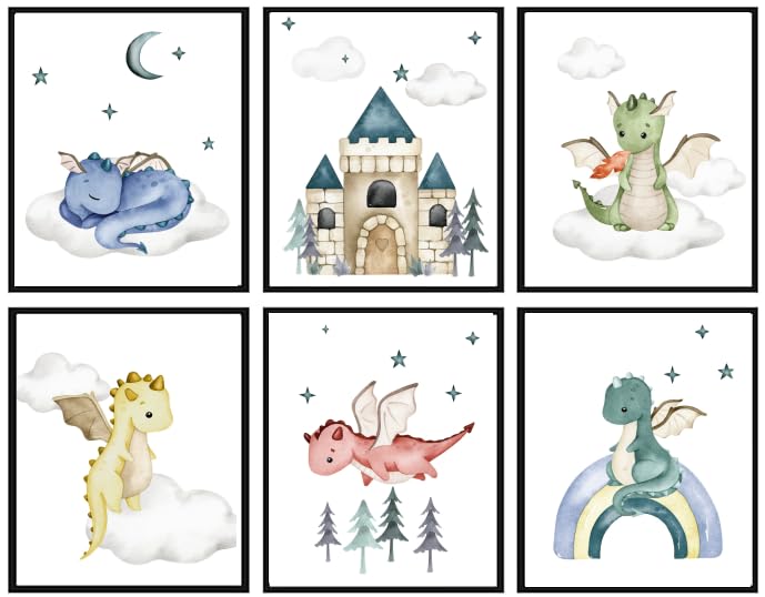 Image of Zaiphany Baby Dragon Pictures Wall Art Decor 8x10 for Kids Room,Baby Dragon Wall Art Set Decor for Nursery Room,UNFRAMED