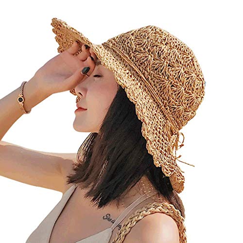 NMNMNM Sombrero de Playa de ala Ancha para Mujer Sombrero de Playa Verano Caqui