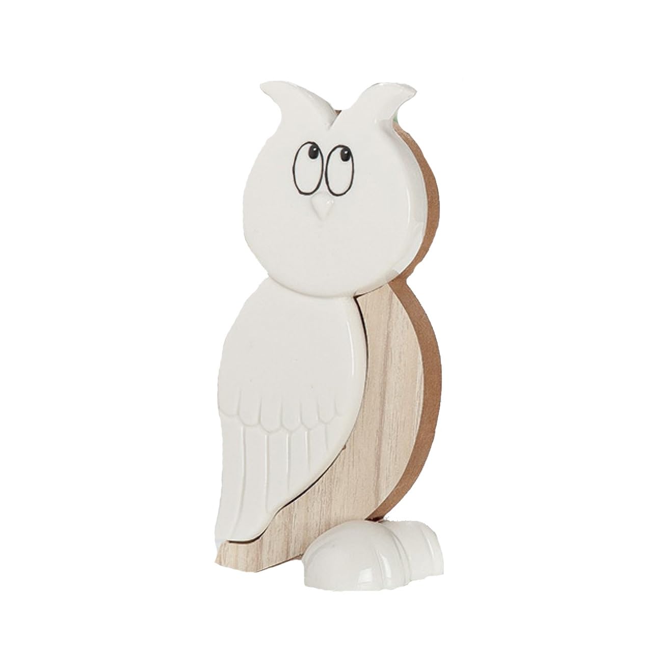 DRW Wooden and Ceramic Owl Figurine White and Natural 7x5x15cm