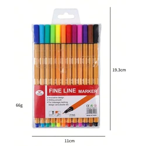 Kit 12 Canetas Hidrográficas Ponta Fina 0.4mm Fine Line Tinta Colorida Exterior Colorida