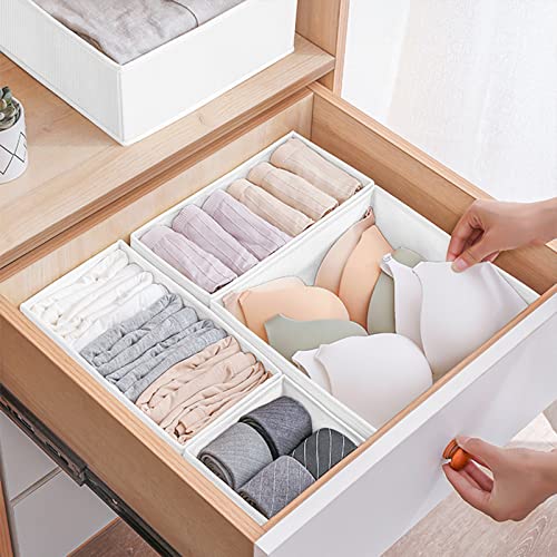 Image of Criusia 6 Pack Clothes Drawer Organizer, Fabric Foldable Closet Dresser Drawer Organizer for Clothing, Bra Sock Underwear Drawer Organizer for Nursery Dorm Bedroom Organization (6 Bins, White)