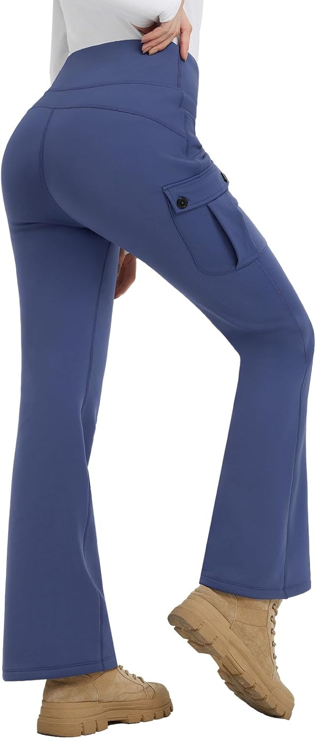 baleaf Women's Thick Fleece Lined Pants Flare Leg Winter Snow Water Resistant Cargo Pockets High Waisted Warm - Image 2