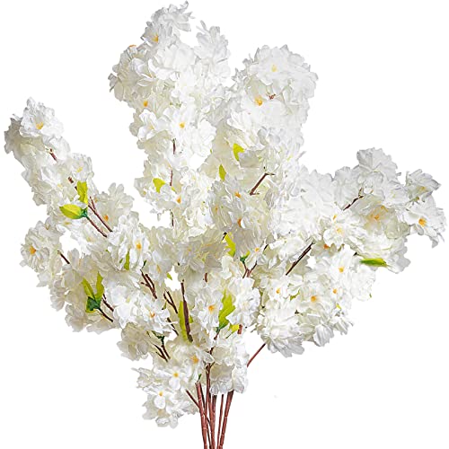 Tifuly Artificial Cherry Blossom Long Stem Fake Cherry Blossom Tree Silk Flowers Table Decoration Accessories Party Beach Theme Decorations(White Cherry Blossom)