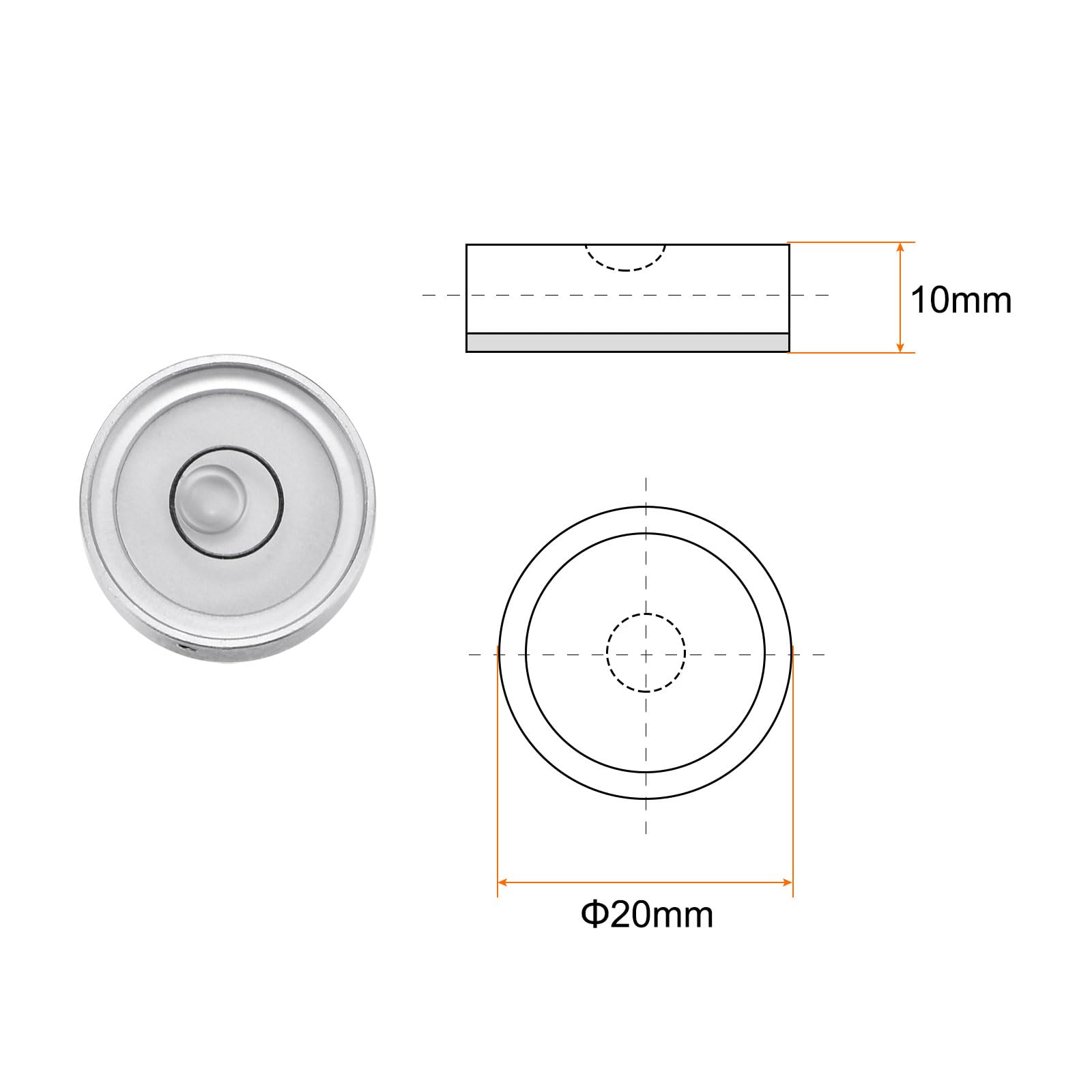 QUARKZMAN Livella a Bolla Rotonda 4pz 20x10mm Mini Livella Circolare Bullseye per Livellare Fotocamera Treppiede Telescopio Officina Cornice per Giradischi, Argento Bianco