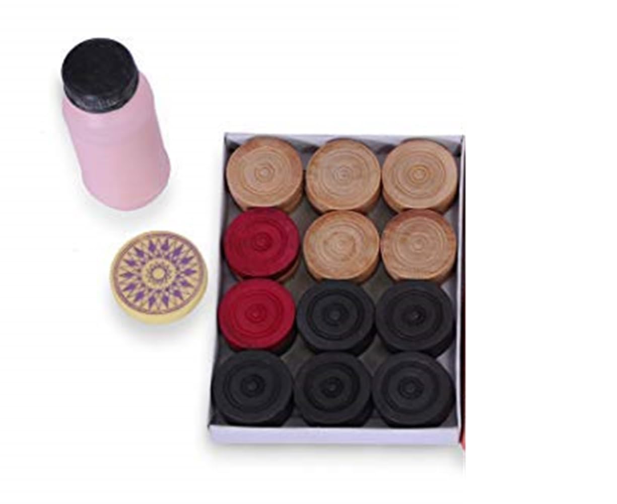KRUM Planche de carrom de qualité supérieure de 66 cm avec pli blanc, bordure de 6,3 cm – Comprend des pièces de carrom, un bâton et de la poudre | Jeu de carrom pour une expérience de jeu ultime