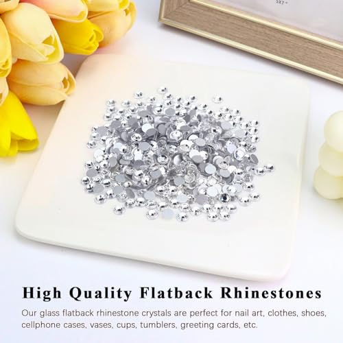 Image of 1440PCS SS8 Flatback Rhinestones, Glass Flat Back Crystal Gems for Nail Art and Craft Clothes, Glue Fix Crystal Clear /White Diamond Stones (2.3-2.5mm)