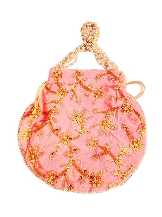 Manvi Enterprices Velvet peach Potli Bag Work Wedding Potli For Ladies Gift For Women Handbags Set Of 1 Peach Color-image-28